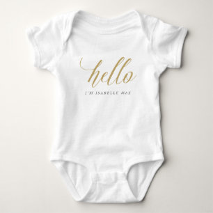 Gold Hello Personalized Name Baby Bodysuit