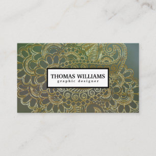 Gold henna flower background paisley pattern business card