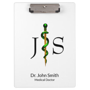 Gold Herbal Green Rod of Asclepius Medical Clipboard