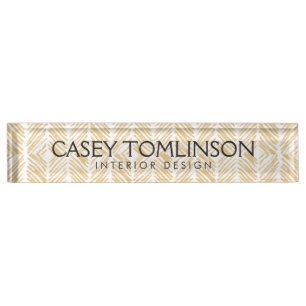 GOLD HERRINGBONE / CHEVRON ARTWORK Desk Nameplate