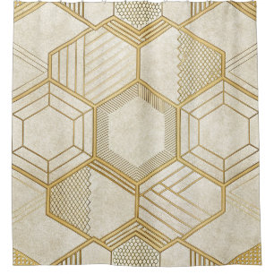 Gold Hexagon Geometric Cream Marble Pattern