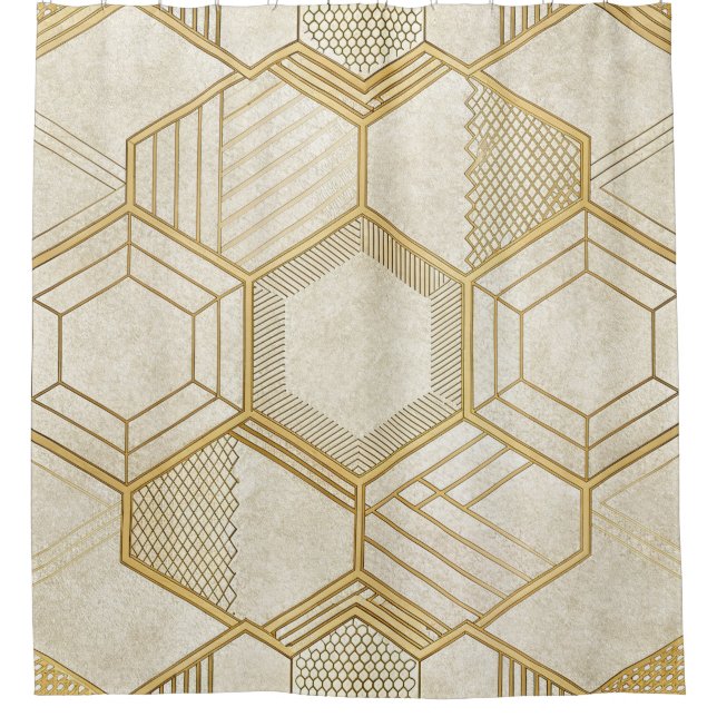Gold Hexagon Geometric Cream Marble Pattern (Front)