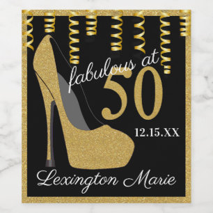 Gold High Heel 50th Birthday Party Sparkling Wine  Wine Label