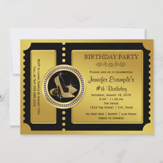 Gold High Heel Shoe Birthday Party Invitation (Front)