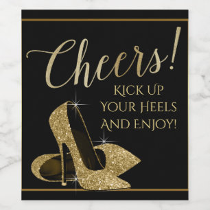 Gold High Heel Shoe Cheers Wine Bottle Labels