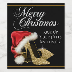 Gold High Heel Shoe Christmas Wine Bottle Labels