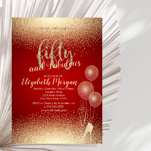 Gold High Heels Confetti,Red  50th Birthday Party Invitation