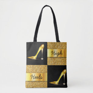 Gold High Heels Diamond Rings Glitter Design Tote Bag