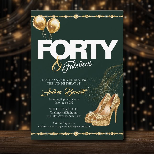 Gold High Heels Elegant 40 & Fabulous Birthday Invitation (Creator Uploaded)