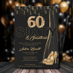 Gold High Heels Elegant 60th Sensational Birthday Invitation