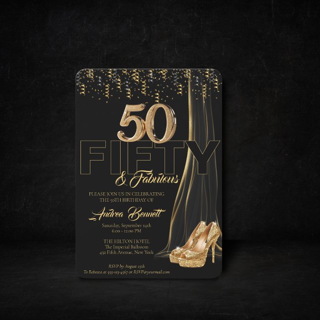 Gold High Heels Elegant Black 50 Fabulous Birthday Invitation (Creator Uploaded)