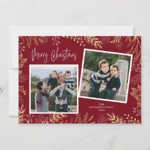 Gold Holiday Botanicals on Red 2 Photo Christmas
