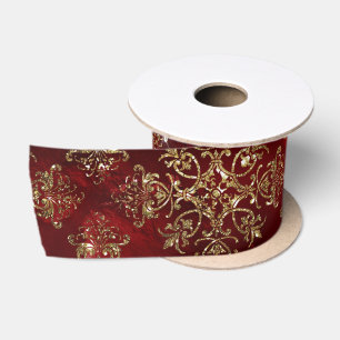 Gold Holiday Christmas Metallic Damask Elegant  Satin Ribbon