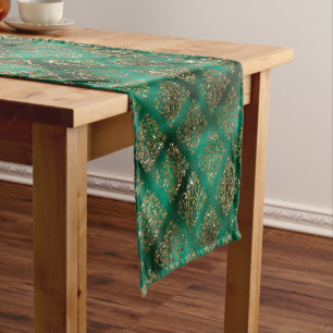 Gold Holiday Christmas Metallic Damask Elegant Short Table Runner