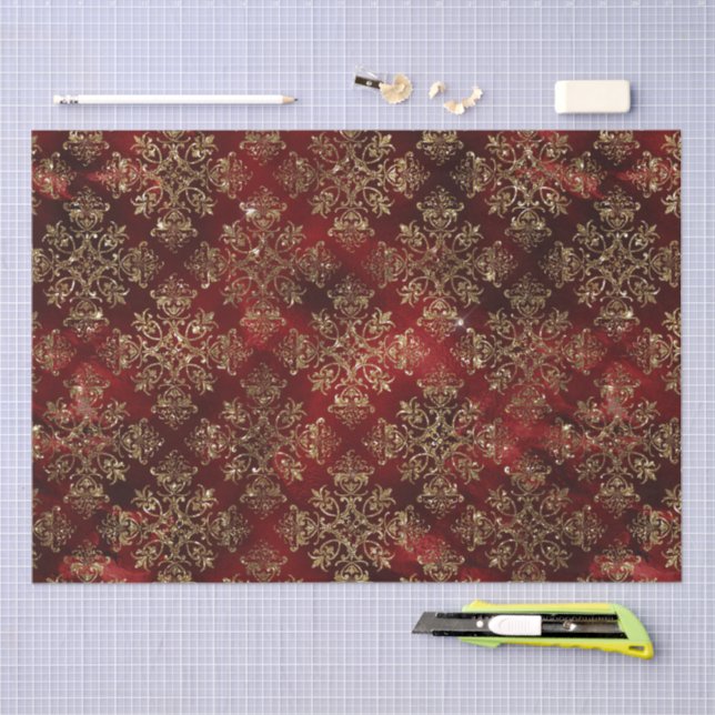 Gold Holiday Christmas Metallic Damask Elegant  Tissue Paper (Craft)