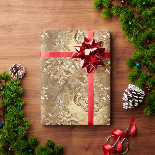 Gold Holiday Christmas Metallic Damask Elegant Wrapping Paper (Holiday Gift)