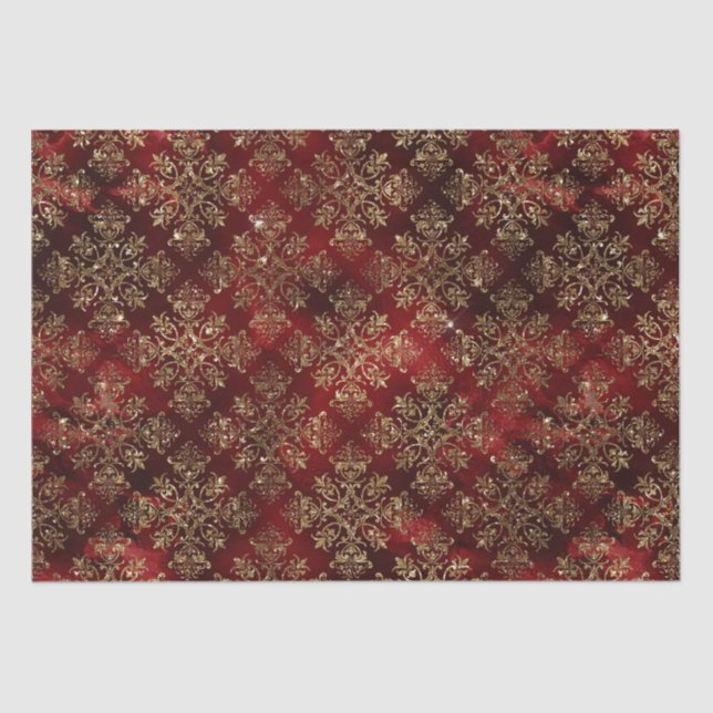Gold Holiday Christmas Sparkle Elegant Damask  Tissue Paper (Front)