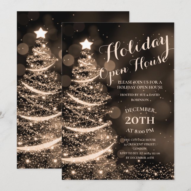 Gold Holiday Open House Party Invitation (Front/Back)