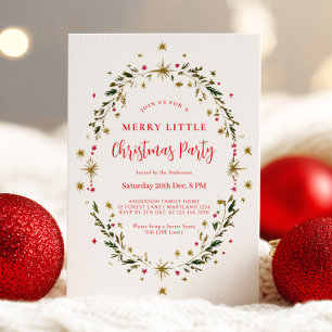 Gold Holiday Party Festive Christmas Wreath  Invitation