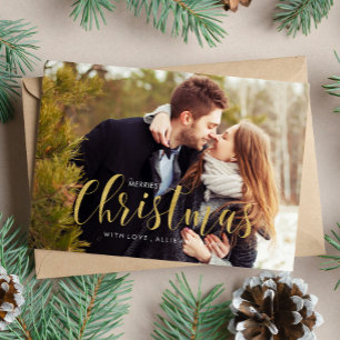 Gold Holiday Pines Photo Greeting Card