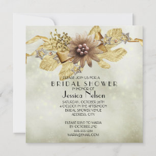 Gold Holiday Winter Ribbon Bridal Shower Invitation