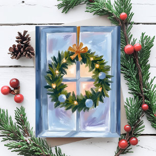 Gold Holiday Wreath Watercolor Holiday Card