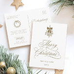 Gold Holly Berry Bouquet Romantic Merry Christmas Postcard<br><div class="desc">This simple Christmas postcard features elegant and romantic swirly calligraphy lettering with a winter holly berry bouquet and custom text on the back. For more advanced customization of this design,  please click the BLUE DESIGN TOOL BUTTON above!</div>