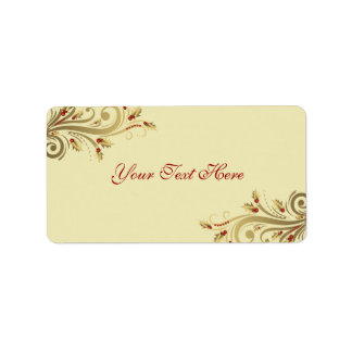 Gold Holly Flourish Christmas Address Label