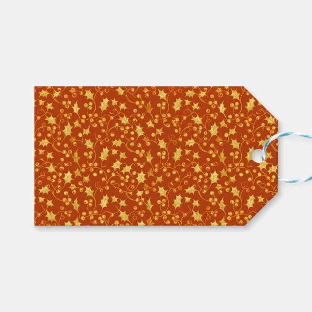 Gold Holly Gift Tags (Front (Horizontal))