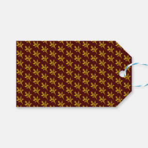 Gold Holly Leaves and Berries on Burgundy Gift Tags