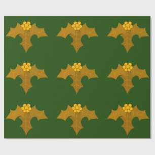 Gold Holly on Dark Green Wrapping Paper