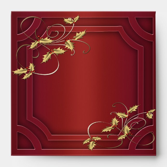 Gold Holly Red Christmas Envelopes (Front)