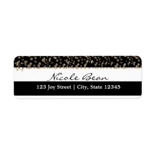 Gold Hollywood Black & White Stripes Address Label