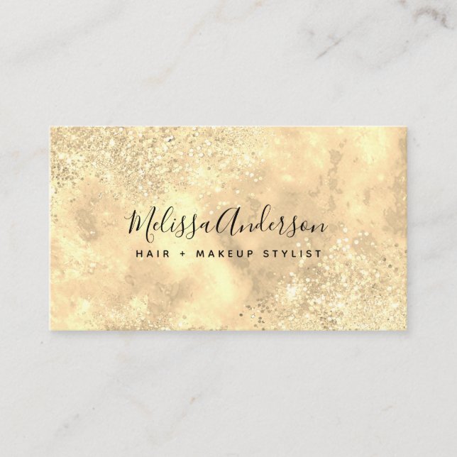 Gold Holographic Opal Stone Glitter Business Card (Front)