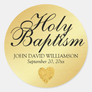 Gold Holy Baptism Sticker Seal with Heart