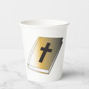 Gold Holy Bible with Black Cross Religious Paper Cups