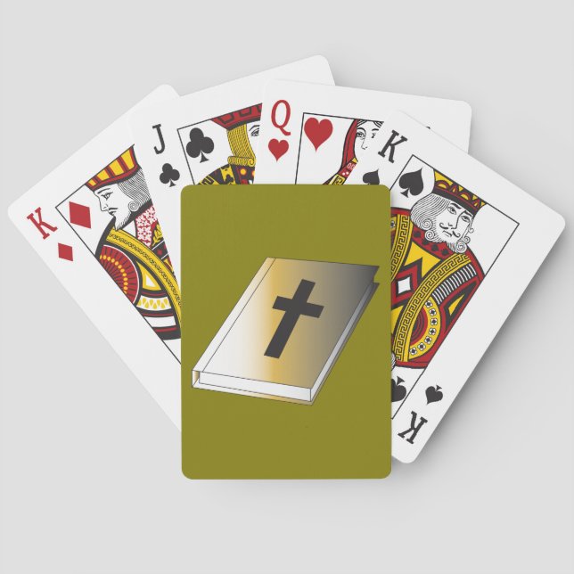 Gold Holy Bible with Black Cross Religious Playing Cards (Back)