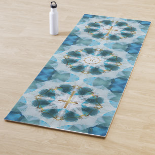Gold Holy Cross Spotlight, Blue Watercolor Custom Yoga Mat