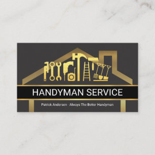Gold Home Building Frame With Handyman Tools Business Card