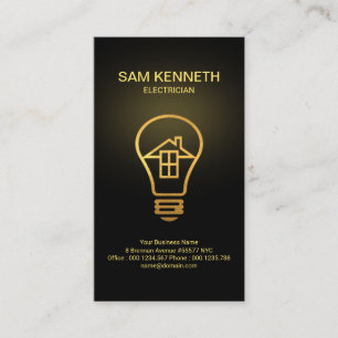 Gold Home Bulb Gold Shadow Electrician Business Card