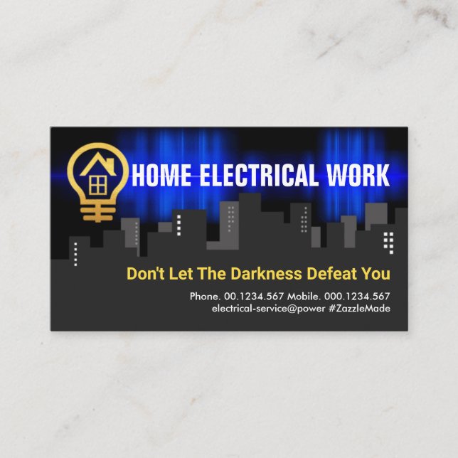 Gold Home Bulb Powering Blue Electric Wave Business Card (Front)