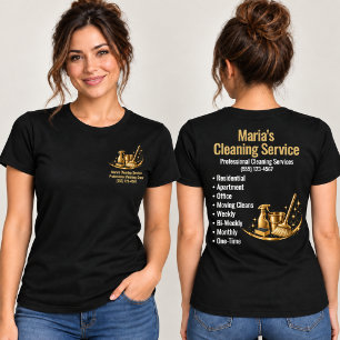 Gold Home Cleaning Service Woman Black T-Shirt