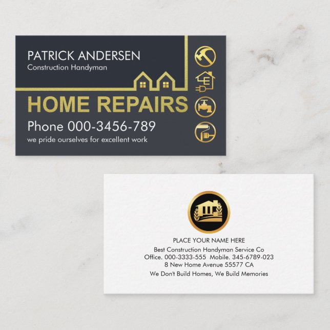 Gold Home Construction Border Landscape Business Card (Front/Back)