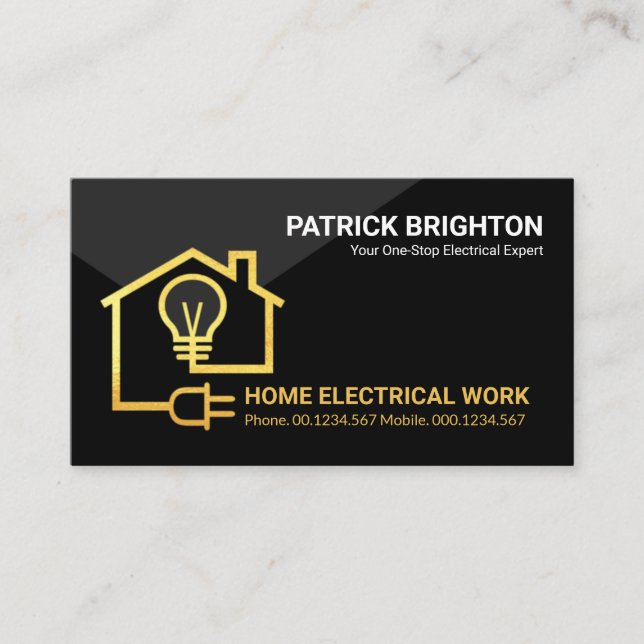 Gold Home Electric Circuit Wiring Electrician Business Card (Front)