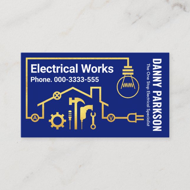 Gold Home Electrical Circuit Business Card (Front)