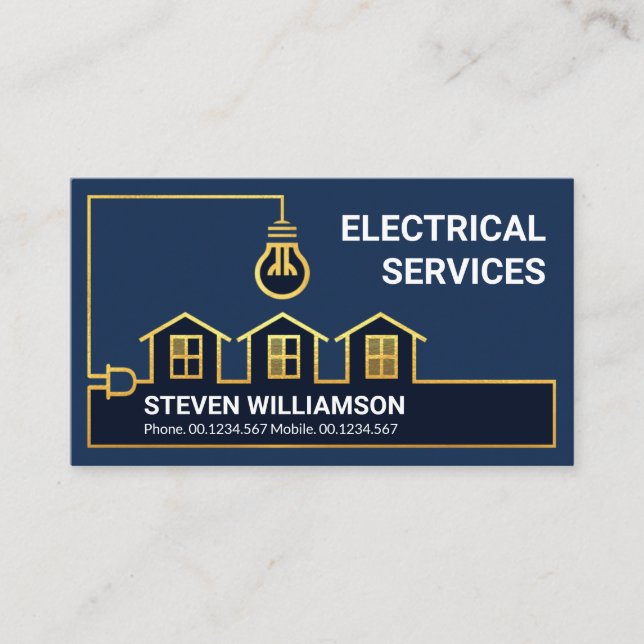 Gold Home Electrical Wiring Electrician Services Business Card (Front)