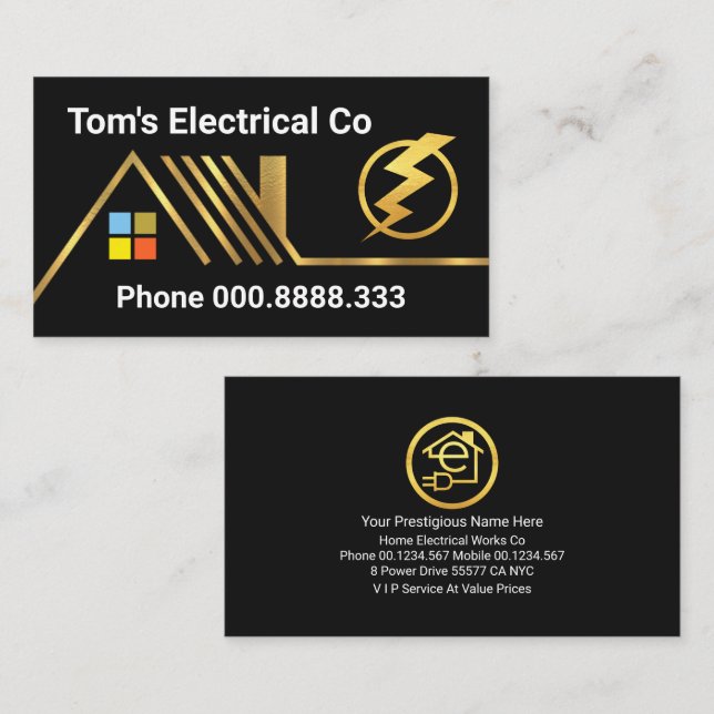 Gold Home Electrical Wiring Power Business Card (Front/Back)