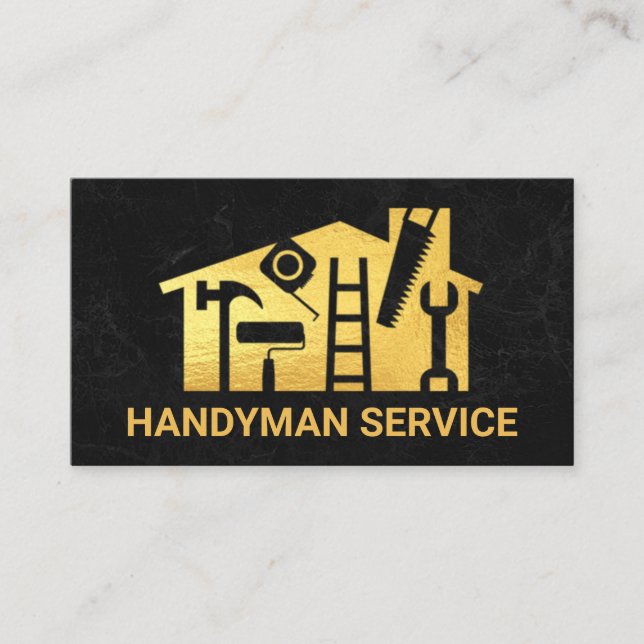 Gold Home Handyman Tools On Granite Business Card (Front)