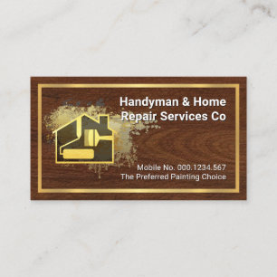 Gold Home Paint Brush On Paint Splatter Business Card