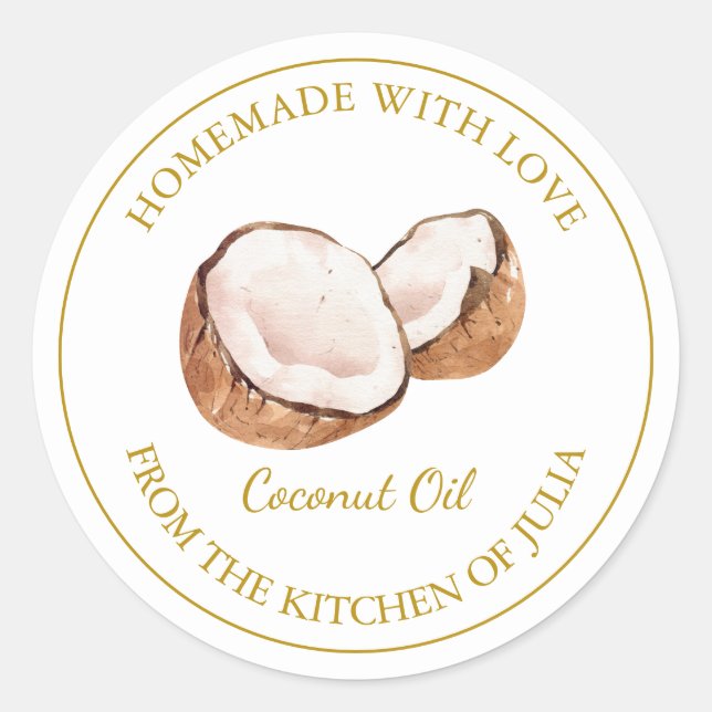 Gold Homemade Coconut Oil Label | White (Front)
